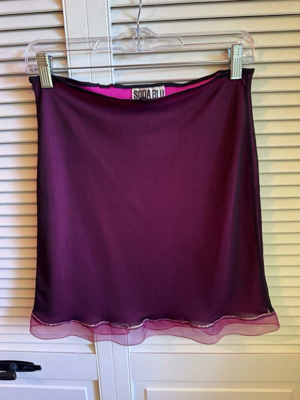 Soda Blu Vintage 90s Purple Mesh Mini Skirt with Ruffle Trim
